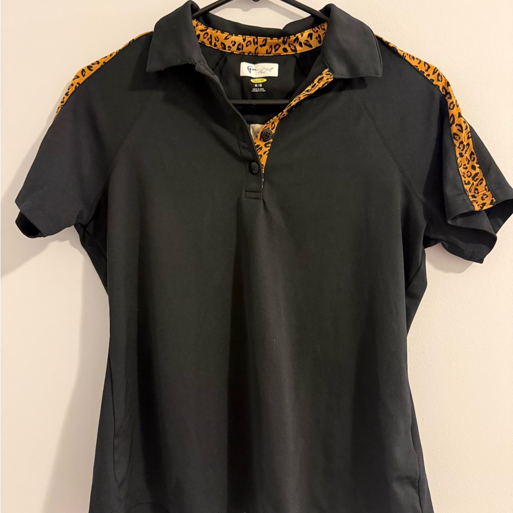 Greg Norman Polo Black Shirt with Leopard Accents